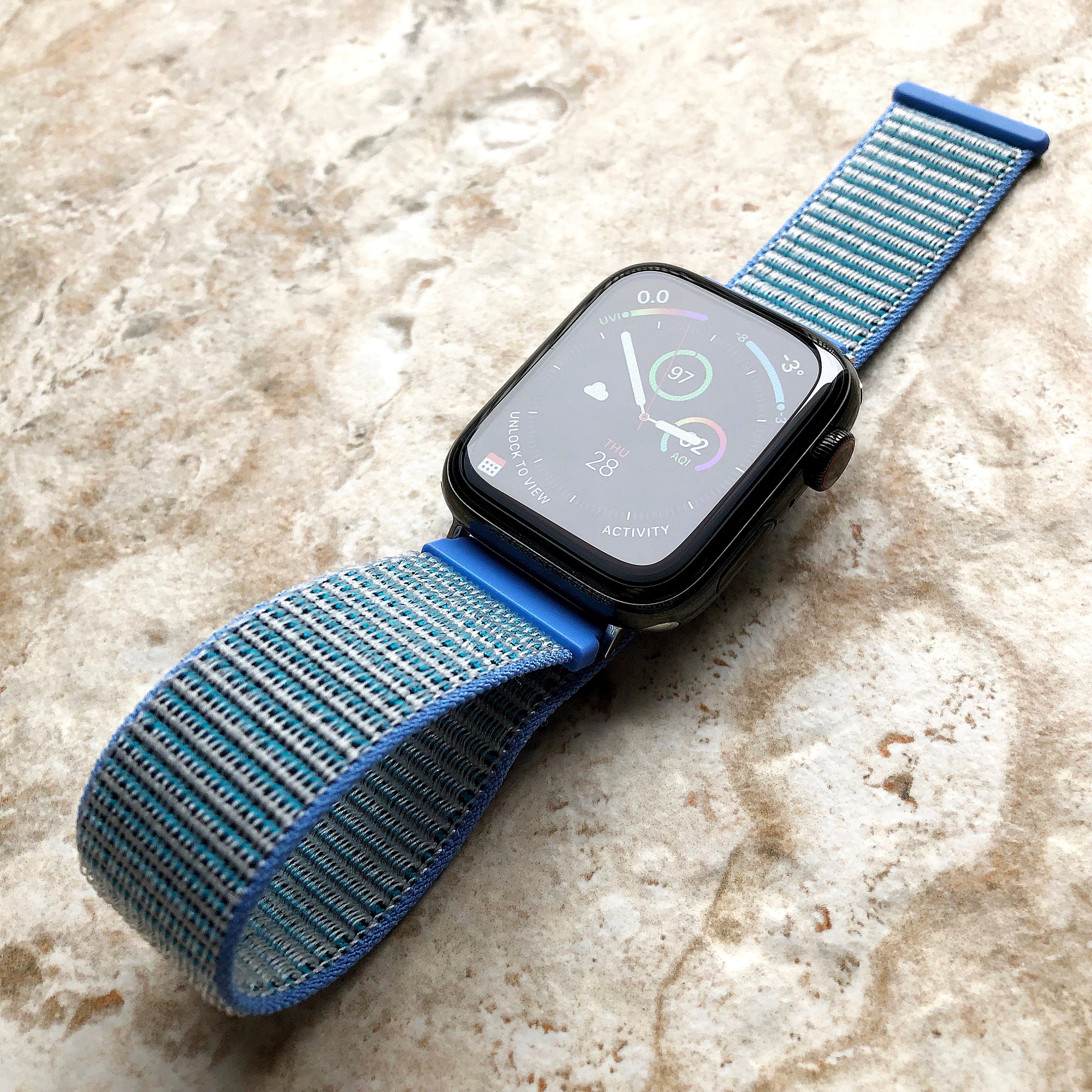 Apple Light Blue Band Loop & Hook for iWatch Ultra 2 9 8 7 SE 6 5 4 3 2 1 Series 38mm 40 41 42mm 44mm 45mm 49mm Sport Strap Soft Nylon Weave